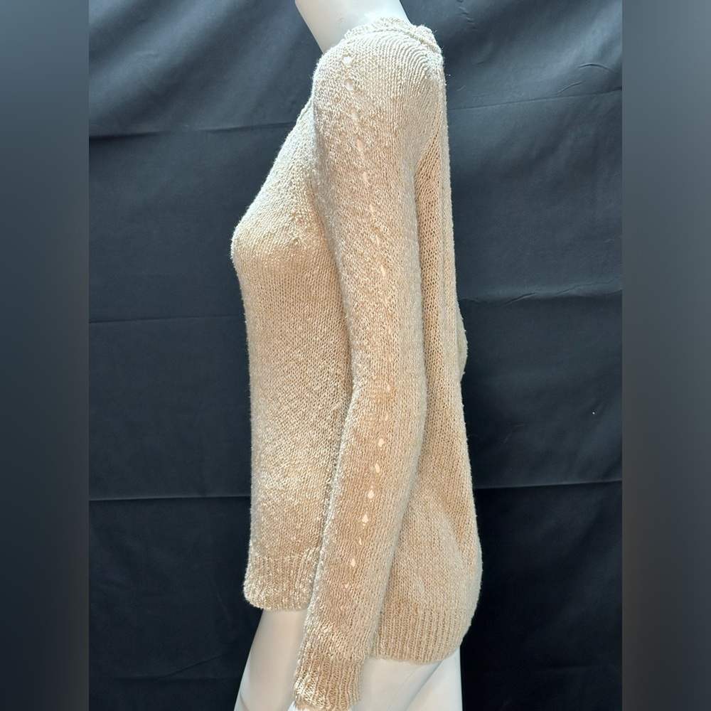 White + Warren Size S Knit Sweater Cream/Tan - Picture 4 of 9